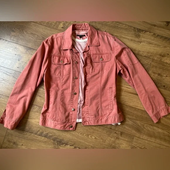 J.Crew Classic Denim Jacket Coral- Size Large - Picture 1 of 11